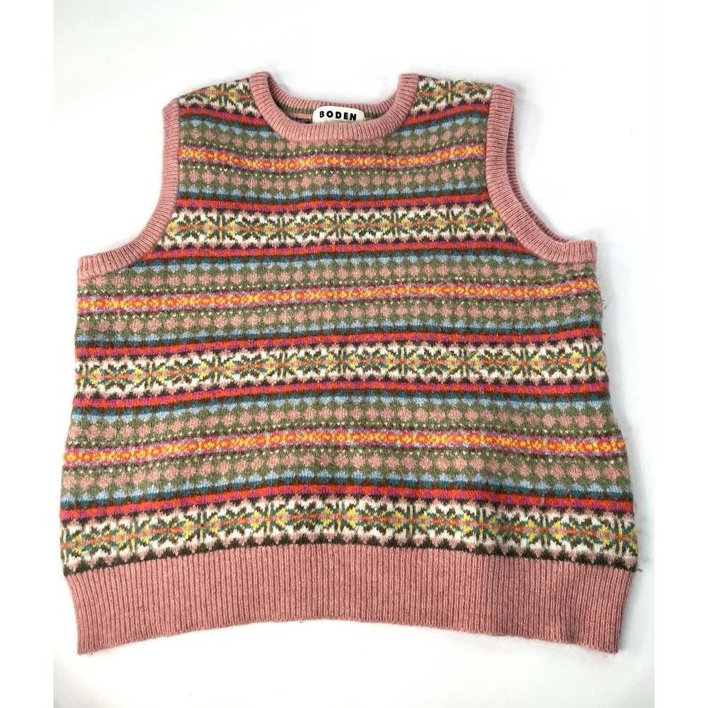 BODEN Women's Edie Pink Heritage Fair Isle Knit Sweater Vest, Size M